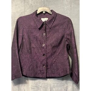 Coldwater Creek Purple Paisley Button Front‎ Jacket Petite Medium PM Career